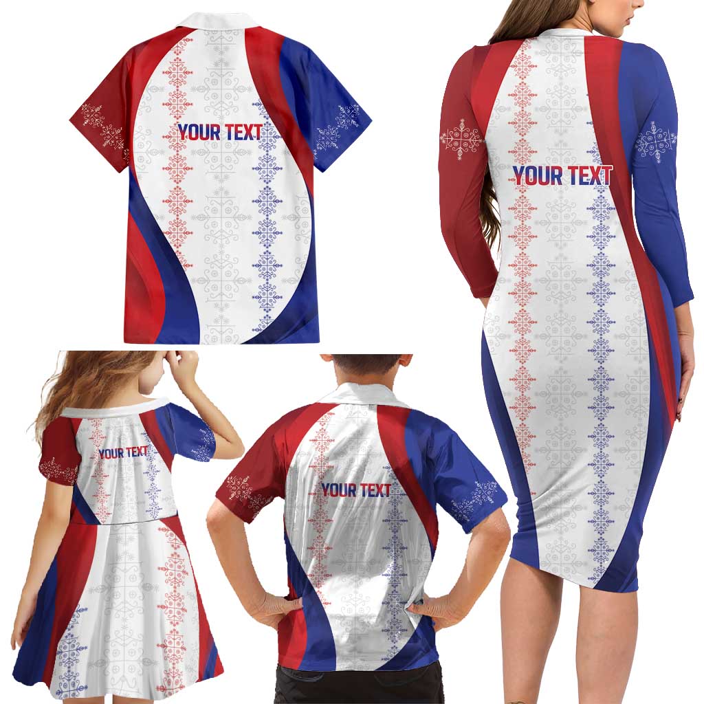 Haiti Football Les Grenadiers Personalized Family Matching Long Sleeve Bodycon Dress and Hawaiian Shirt Voodoo Veve Papa Legba - Wonder Print Shop