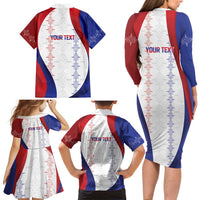 Haiti Football Les Grenadiers Personalized Family Matching Long Sleeve Bodycon Dress and Hawaiian Shirt Voodoo Veve Papa Legba - Wonder Print Shop