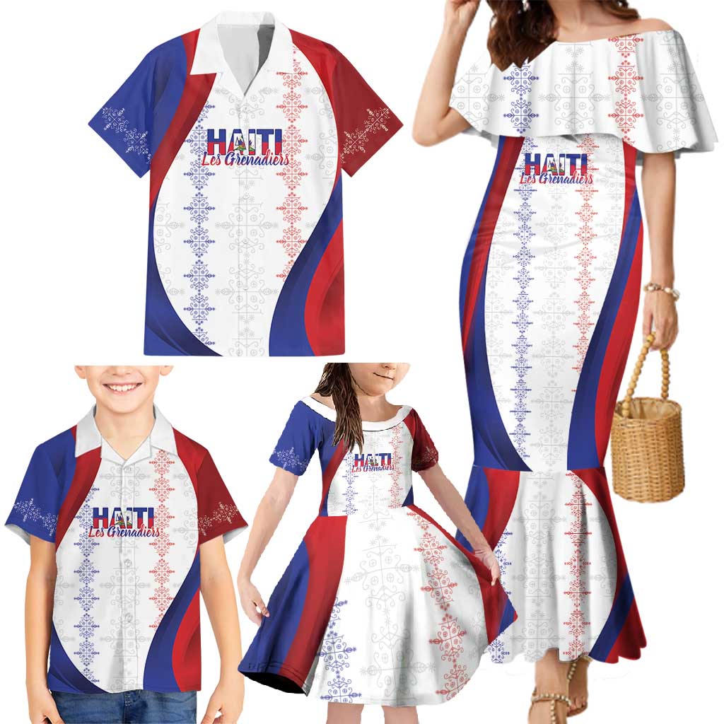 Haiti Football Les Grenadiers Personalized Family Matching Mermaid Dress and Hawaiian Shirt Voodoo Veve Papa Legba - Wonder Print Shop