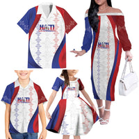 Haiti Football Les Grenadiers Personalized Family Matching Off The Shoulder Long Sleeve Dress and Hawaiian Shirt Voodoo Veve Papa Legba - Wonder Print Shop