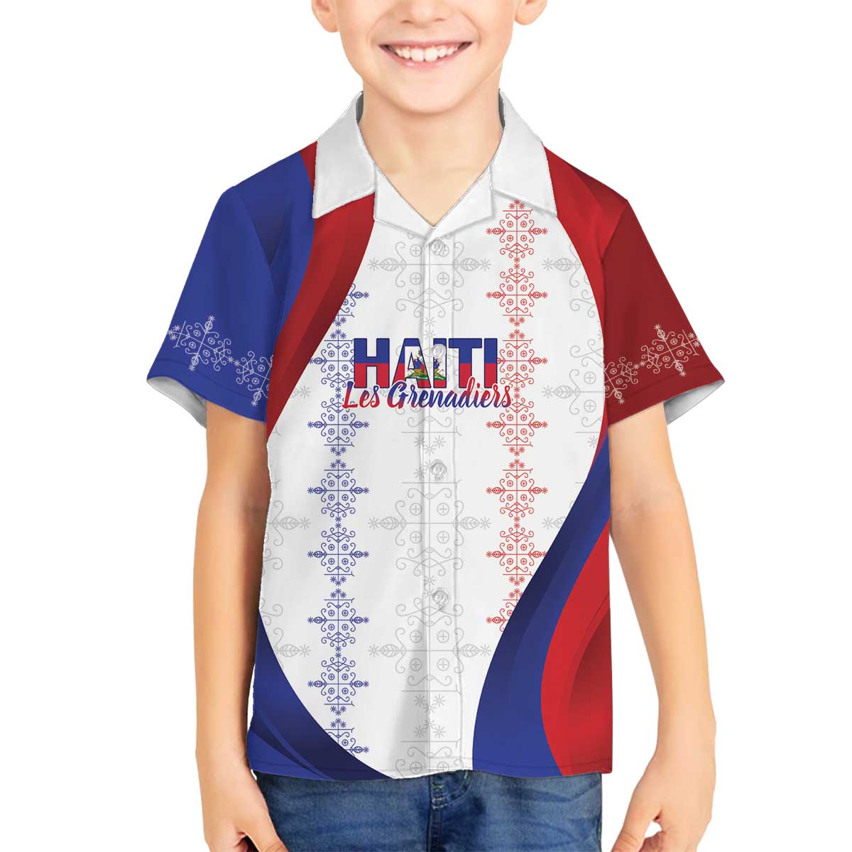 Haiti Football Les Grenadiers Personalized Family Matching Off The Shoulder Long Sleeve Dress and Hawaiian Shirt Voodoo Veve Papa Legba - Wonder Print Shop