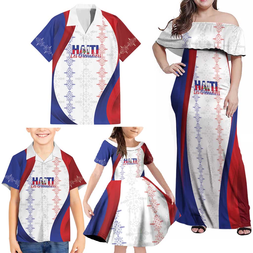 Haiti Football Les Grenadiers Personalized Family Matching Off Shoulder Maxi Dress and Hawaiian Shirt Voodoo Veve Papa Legba - Wonder Print Shop