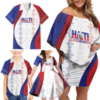 Haiti Football Les Grenadiers Personalized Family Matching Off Shoulder Short Dress and Hawaiian Shirt Voodoo Veve Papa Legba - Wonder Print Shop