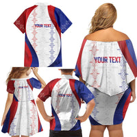 Haiti Football Les Grenadiers Personalized Family Matching Off Shoulder Short Dress and Hawaiian Shirt Voodoo Veve Papa Legba - Wonder Print Shop