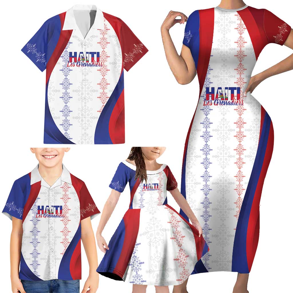 Haiti Football Les Grenadiers Personalized Family Matching Short Sleeve Bodycon Dress and Hawaiian Shirt Voodoo Veve Papa Legba - Wonder Print Shop