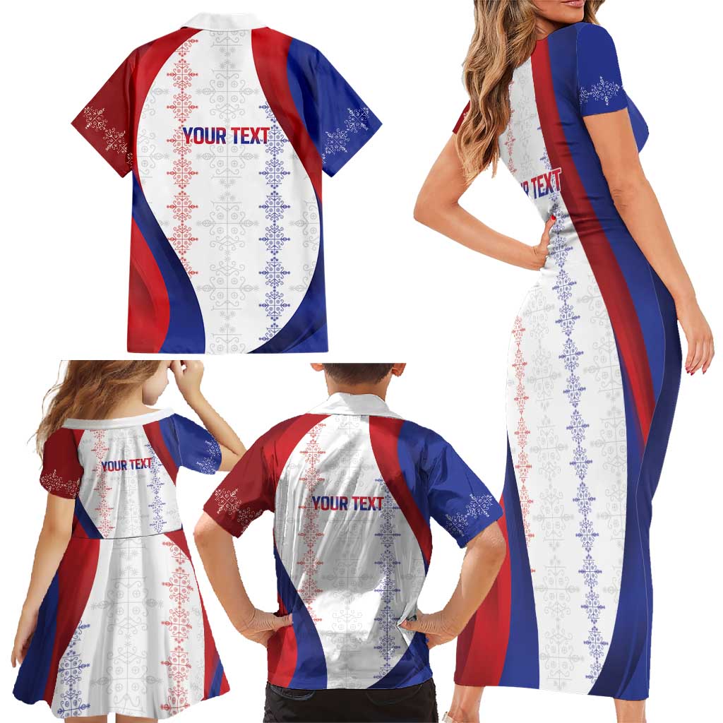 Haiti Football Les Grenadiers Personalized Family Matching Short Sleeve Bodycon Dress and Hawaiian Shirt Voodoo Veve Papa Legba - Wonder Print Shop