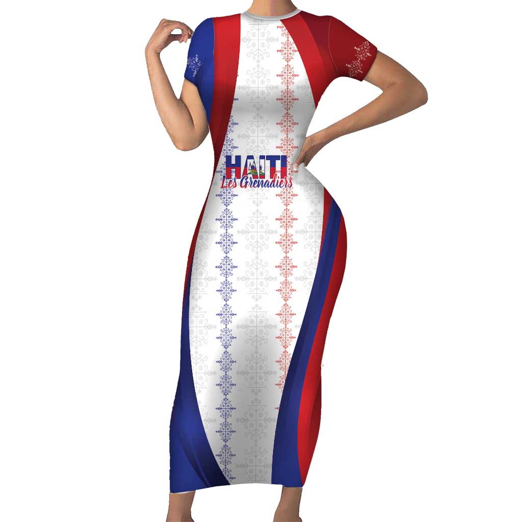 Haiti Football Les Grenadiers Personalized Family Matching Short Sleeve Bodycon Dress and Hawaiian Shirt Voodoo Veve Papa Legba - Wonder Print Shop