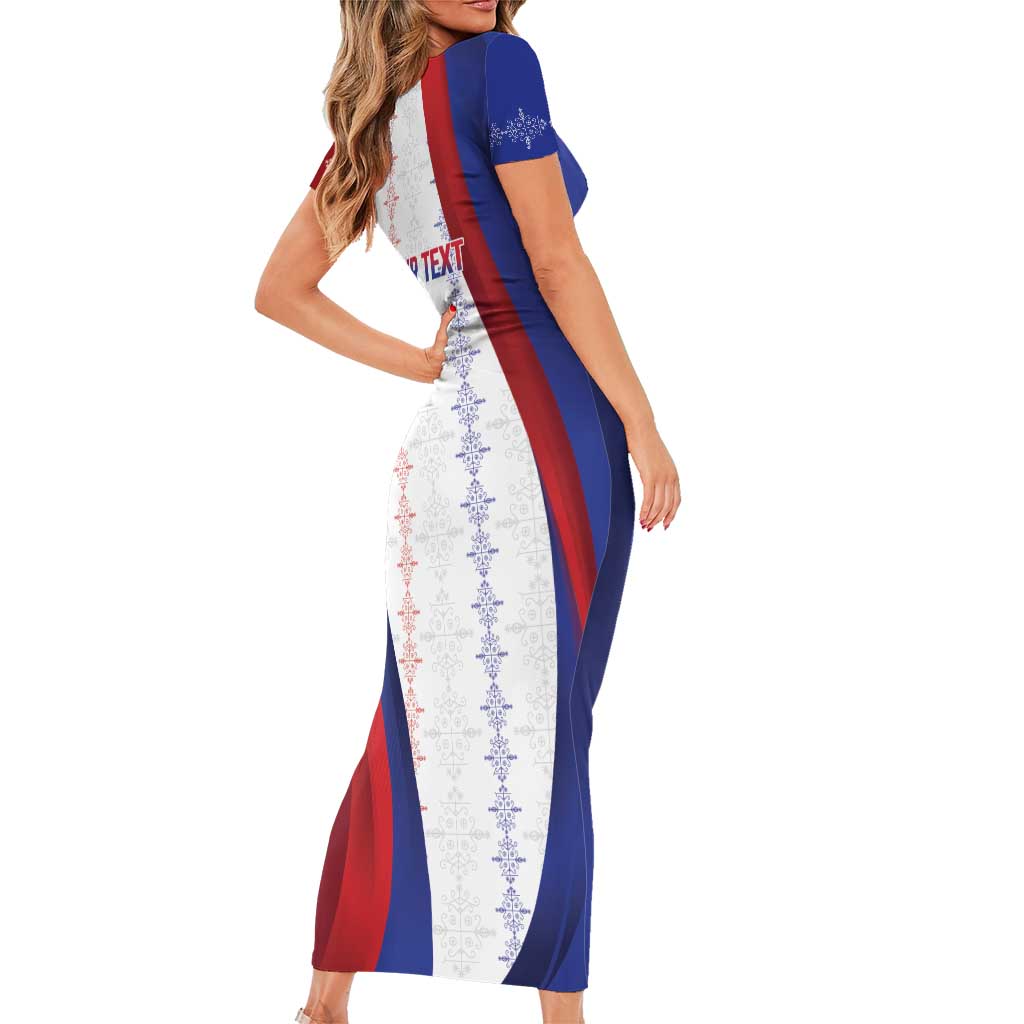 Haiti Football Les Grenadiers Personalized Family Matching Short Sleeve Bodycon Dress and Hawaiian Shirt Voodoo Veve Papa Legba - Wonder Print Shop
