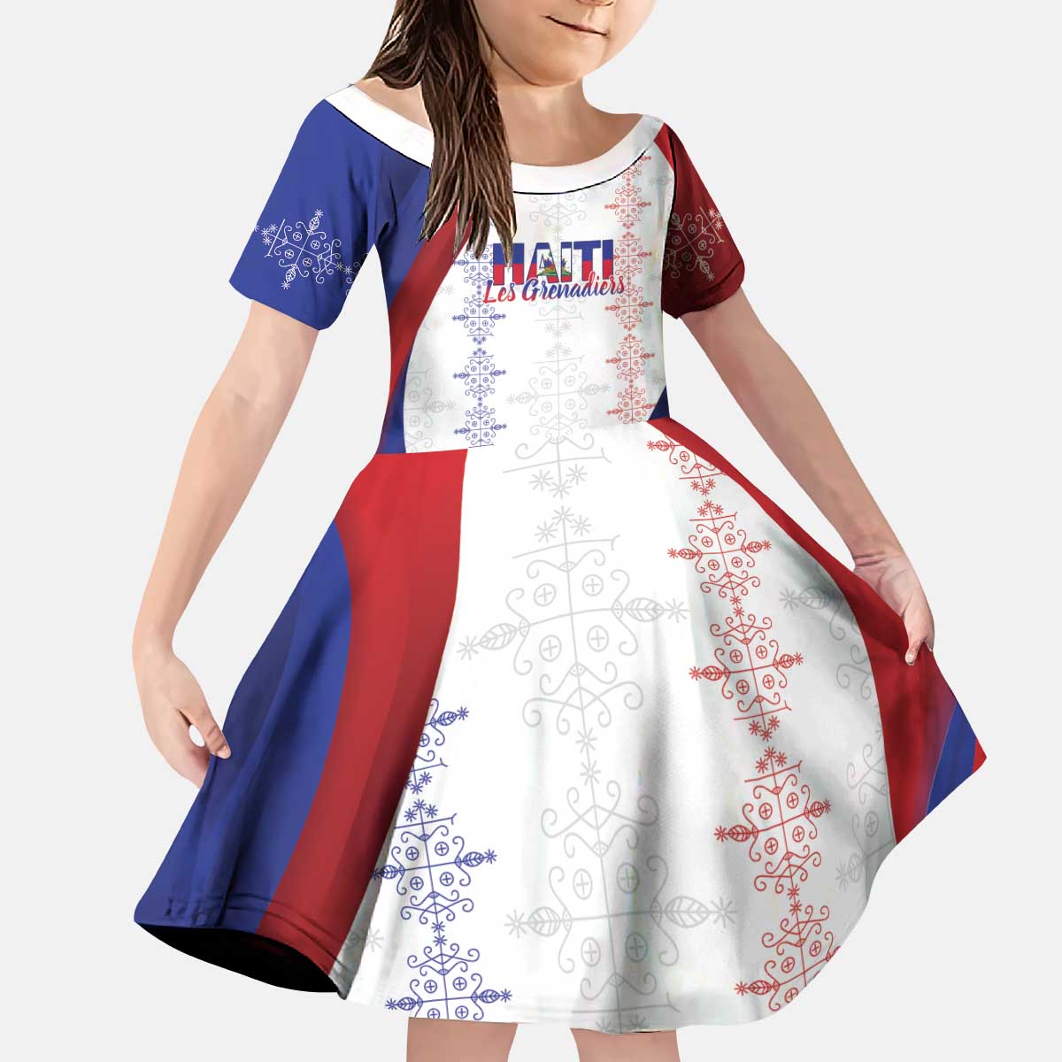Haiti Football Les Grenadiers Personalized Kid Short Sleeve Dress Voodoo Veve Papa Legba - Wonder Print Shop