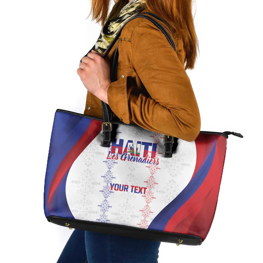 Haiti Football Les Grenadiers Personalized Leather Tote Bag Voodoo Veve Papa Legba - Wonder Print Shop