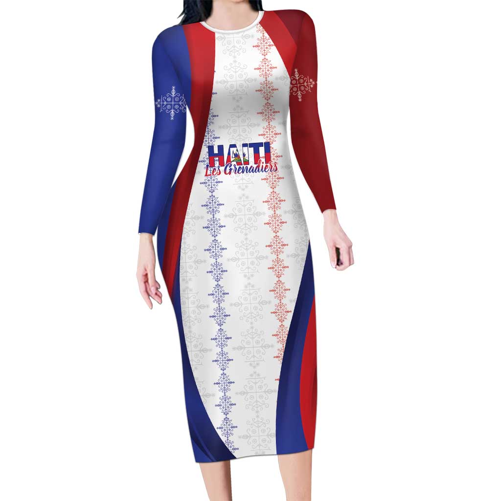 Haiti Football Les Grenadiers Personalized Long Sleeve Bodycon Dress Voodoo Veve Papa Legba - Wonder Print Shop