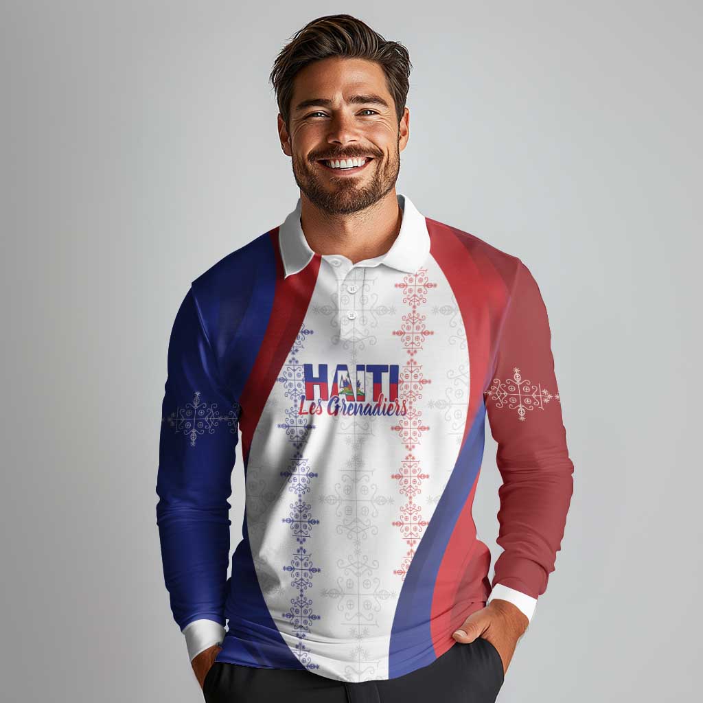 Haiti Football Les Grenadiers Personalized Long Sleeve Polo Shirt Voodoo Veve Papa Legba - Wonder Print Shop