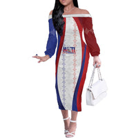Haiti Football Les Grenadiers Personalized Off The Shoulder Long Sleeve Dress Voodoo Veve Papa Legba - Wonder Print Shop