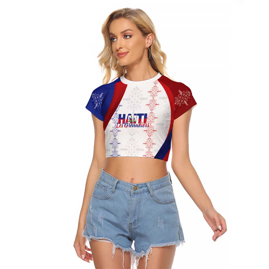 Haiti Football Les Grenadiers Personalized Raglan Cropped T Shirt Voodoo Veve Papa Legba - Wonder Print Shop