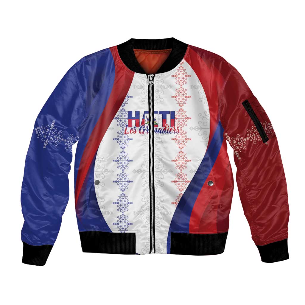 Haiti Football Les Grenadiers Personalized Sleeve Zip Bomber Jacket Voodoo Veve Papa Legba - Wonder Print Shop