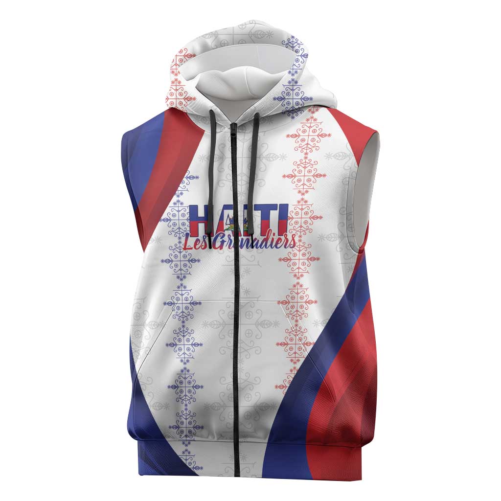 Haiti Football Les Grenadiers Personalized Sleeveless Zip Hoodie Voodoo Veve Papa Legba - Wonder Print Shop