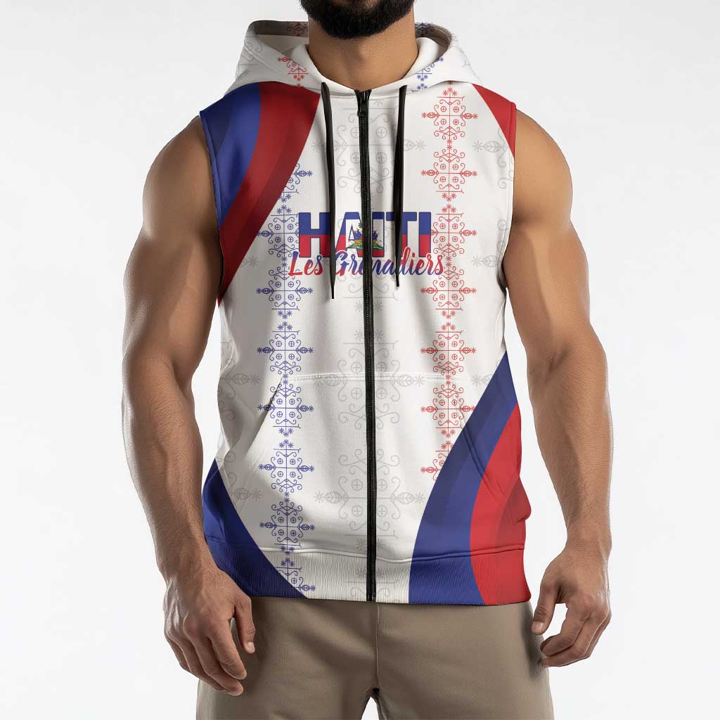 Haiti Football Les Grenadiers Personalized Sleeveless Zip Hoodie Voodoo Veve Papa Legba - Wonder Print Shop