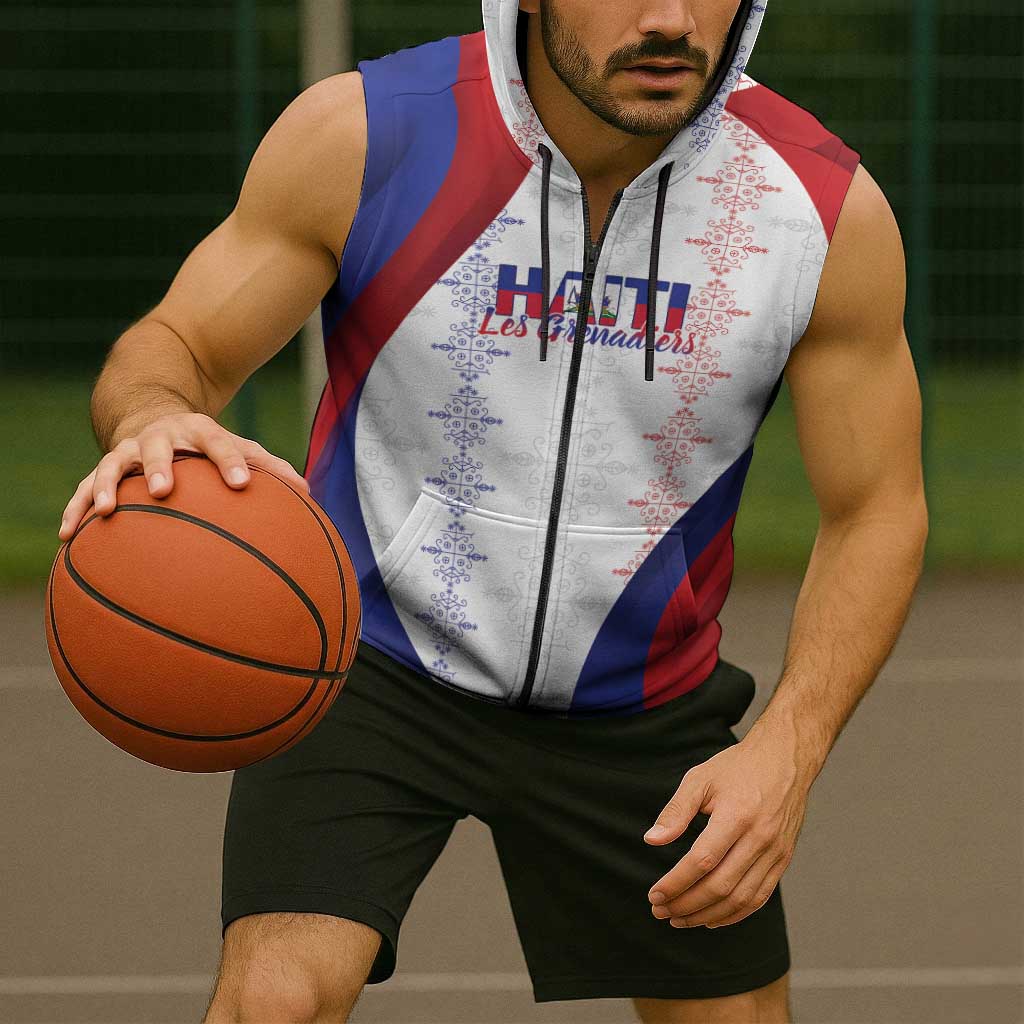 Haiti Football Les Grenadiers Personalized Sleeveless Zip Hoodie Voodoo Veve Papa Legba - Wonder Print Shop