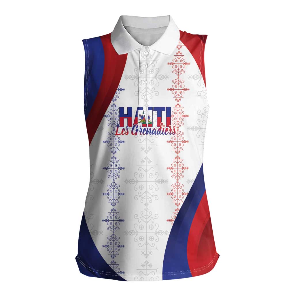 Haiti Football Les Grenadiers Personalized Women Sleeveless Polo Shirt Voodoo Veve Papa Legba - Wonder Print Shop