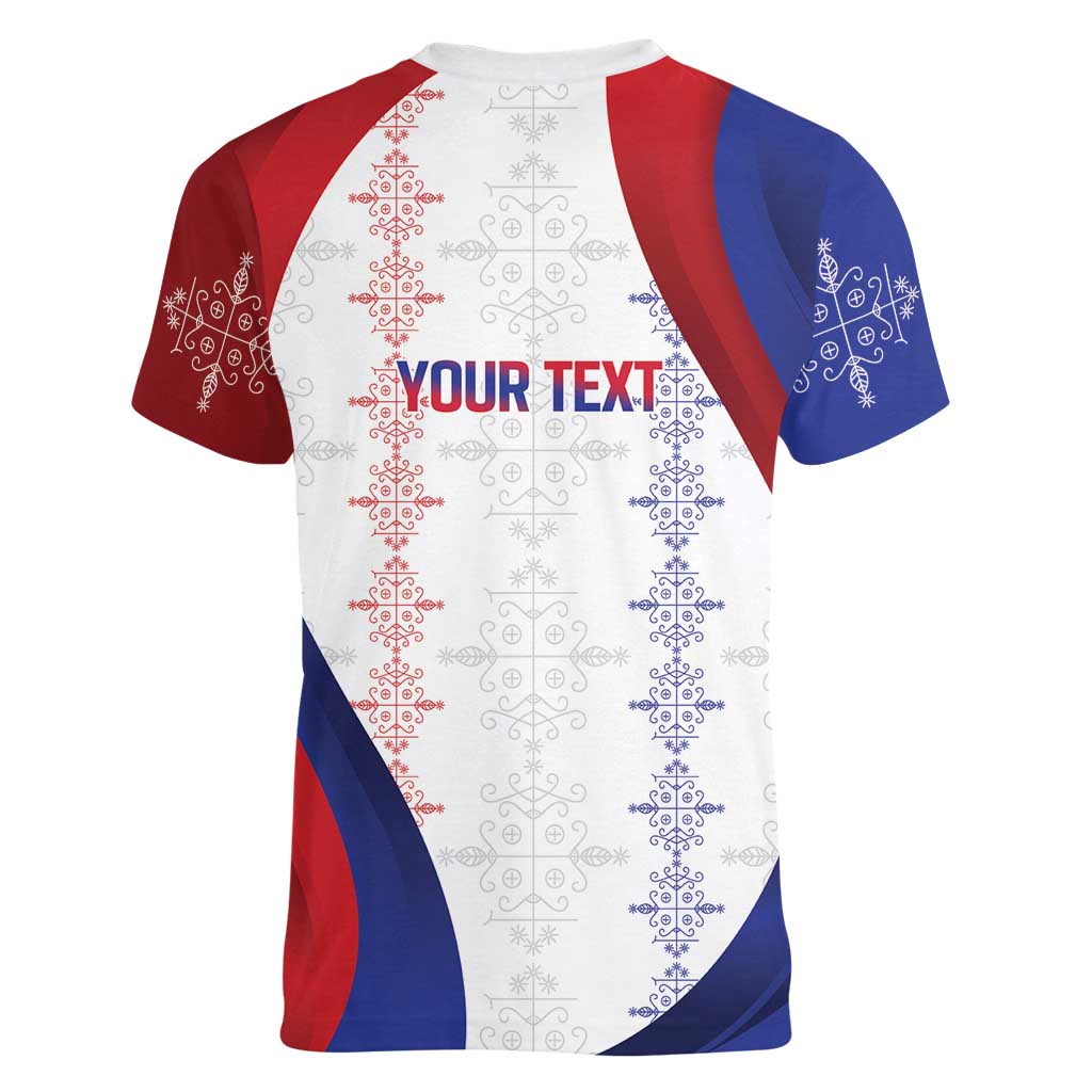 Haiti Football Les Grenadiers Personalized Women V-Neck T-Shirt Voodoo Veve Papa Legba - Wonder Print Shop
