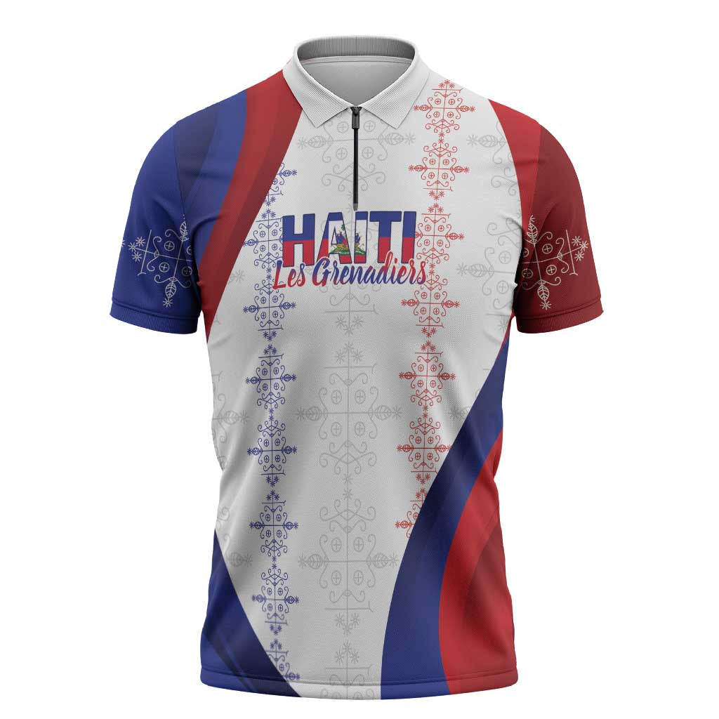 Haiti Football Les Grenadiers Personalized Zipper Polo Shirt Voodoo Veve Papa Legba - Wonder Print Shop