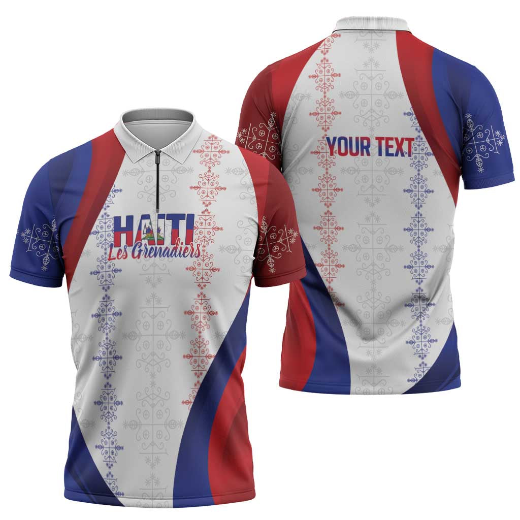 Haiti Football Les Grenadiers Personalized Zipper Polo Shirt Voodoo Veve Papa Legba - Wonder Print Shop