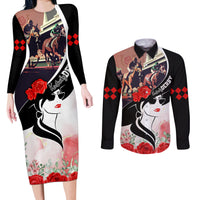 Kentucky Horse Racing Couples Matching Long Sleeve Bodycon Dress and Long Sleeve Button Shirt Derby Hat LT7 - Wonder Print Shop