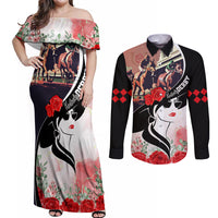 Kentucky Horse Racing Couples Matching Off Shoulder Maxi Dress and Long Sleeve Button Shirt Derby Hat LT7 - Wonder Print Shop