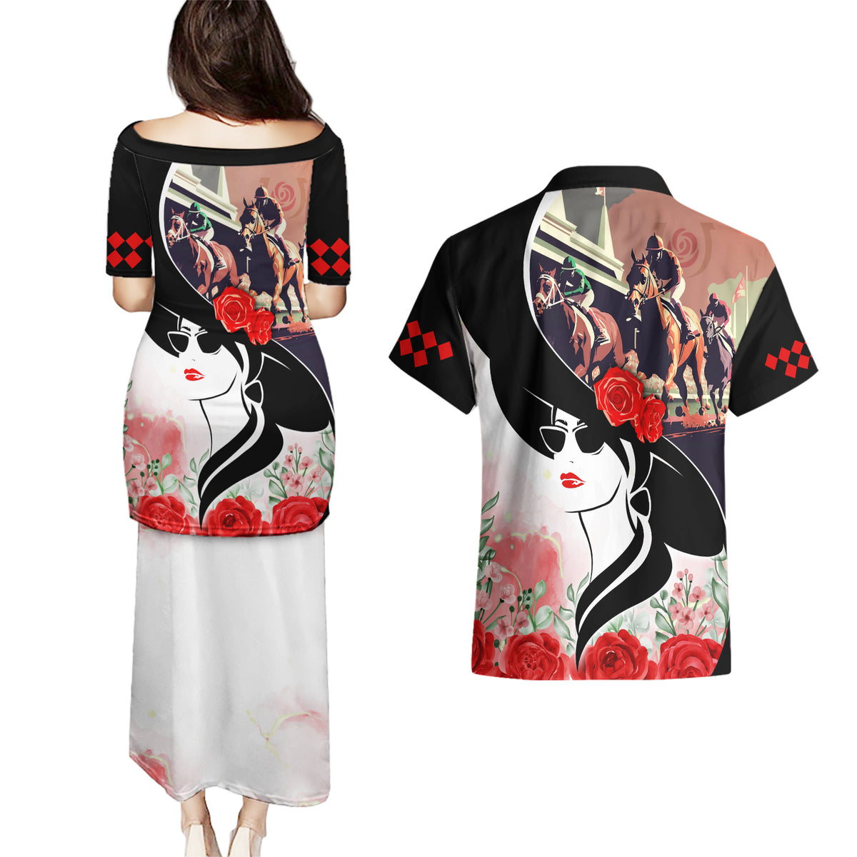 Kentucky Horse Racing Couples Matching Puletasi and Hawaiian Shirt Derby Hat LT7 - Wonder Print Shop