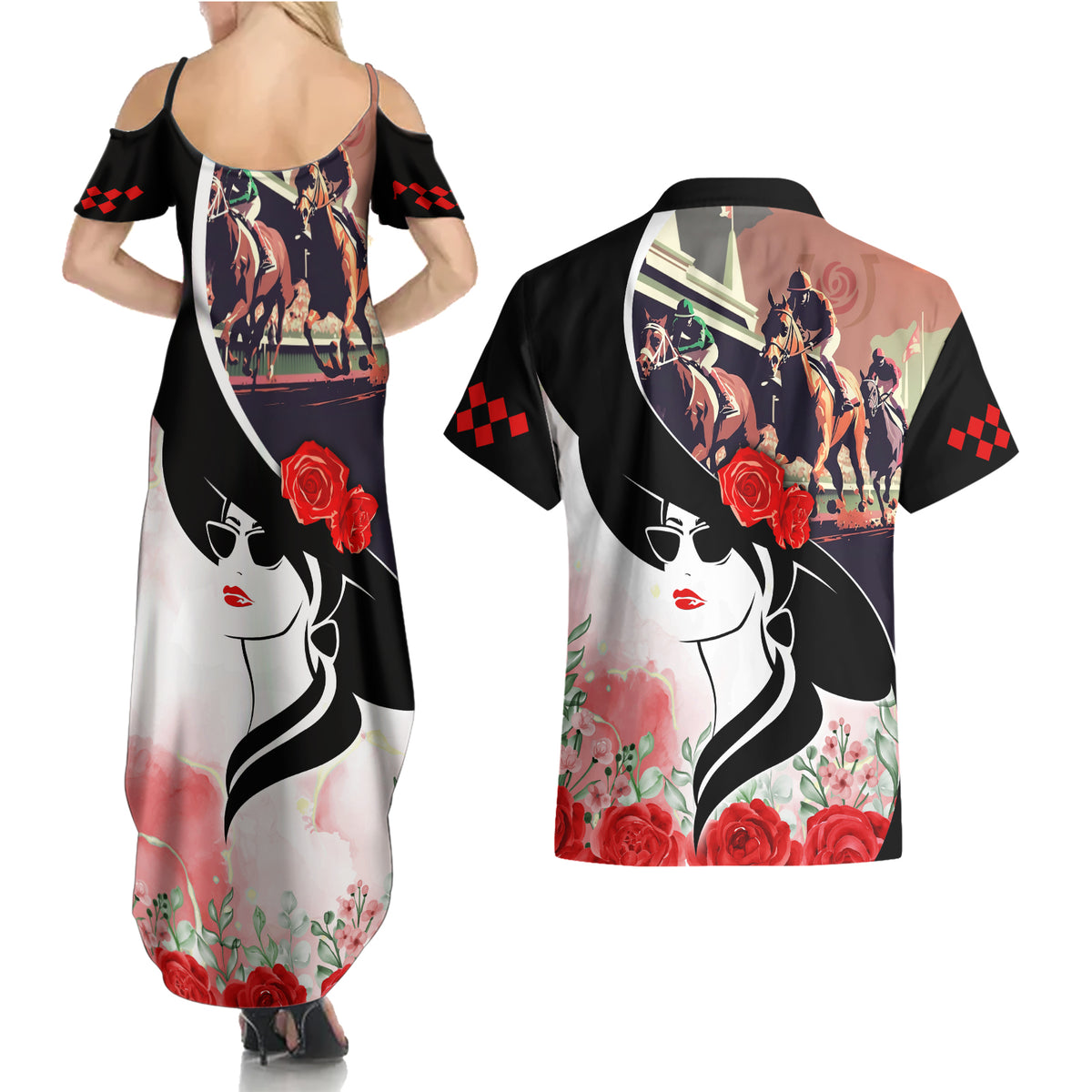 Kentucky Horse Racing Couples Matching Summer Maxi Dress and Hawaiian Shirt Derby Hat LT7 - Wonder Print Shop