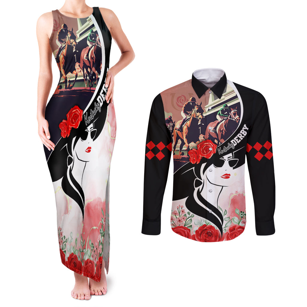 Kentucky Horse Racing Couples Matching Tank Maxi Dress and Long Sleeve Button Shirt Derby Hat LT7 - Wonder Print Shop
