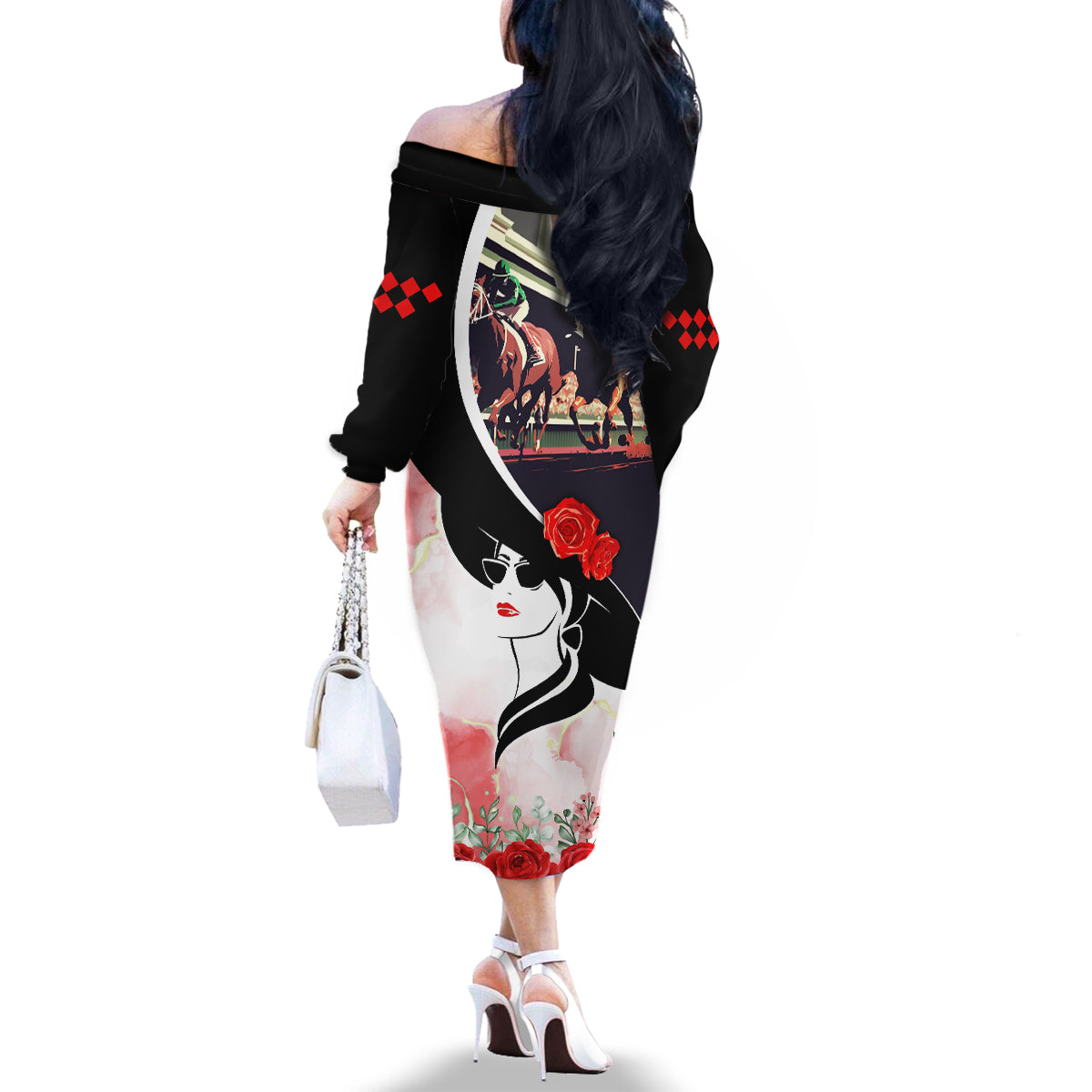 Kentucky Horse Racing Family Matching Off Shoulder Long Sleeve Dress and Hawaiian Shirt Derby Hat - Wonder Print Shop