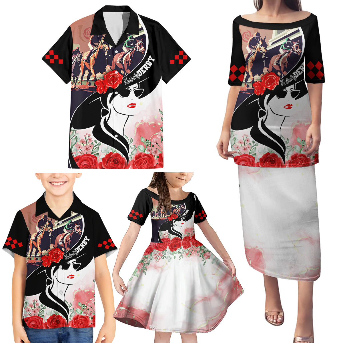 Kentucky Horse Racing Family Matching Puletasi and Hawaiian Shirt Derby Hat - Wonder Print Shop