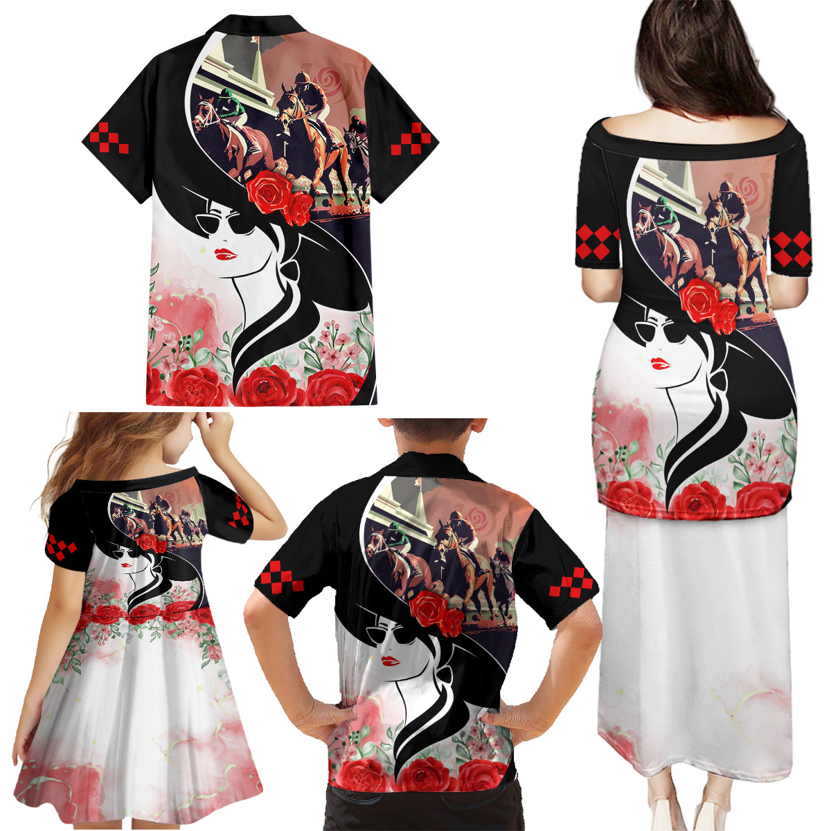 Kentucky Horse Racing Family Matching Puletasi and Hawaiian Shirt Derby Hat - Wonder Print Shop