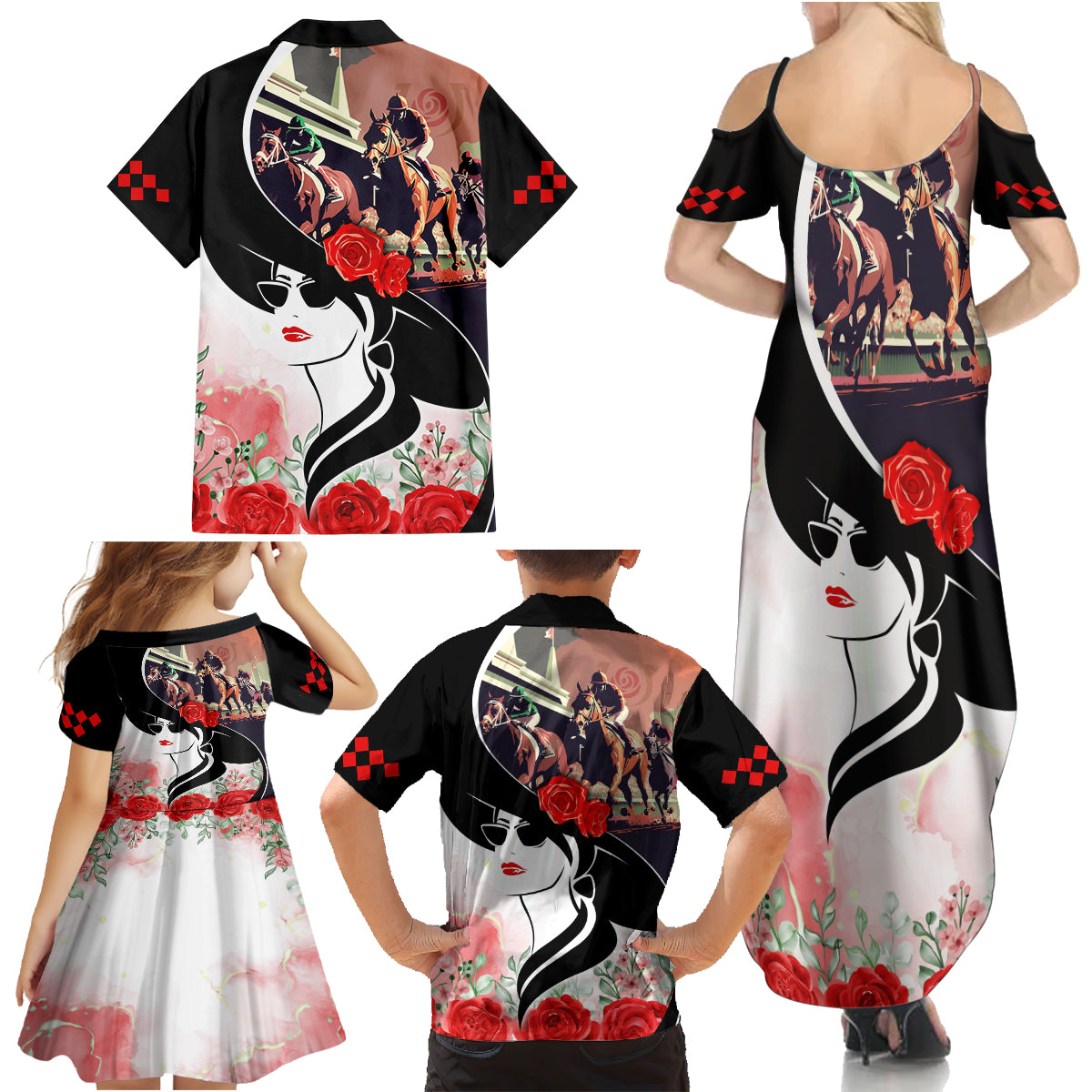 Kentucky Horse Racing Family Matching Summer Maxi Dress and Hawaiian Shirt Derby Hat - Wonder Print Shop