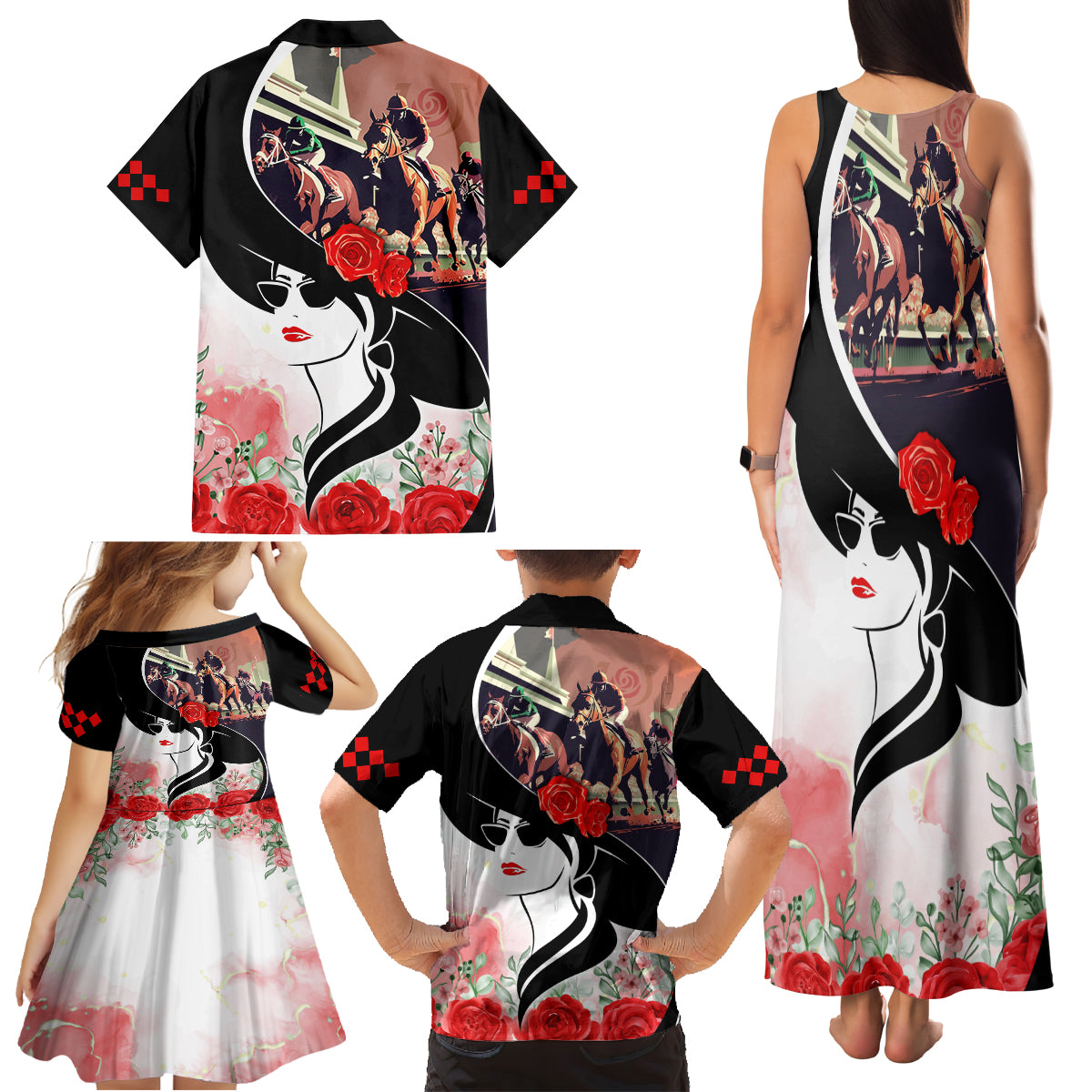 Kentucky Horse Racing Family Matching Tank Maxi Dress and Hawaiian Shirt Derby Hat - Wonder Print Shop