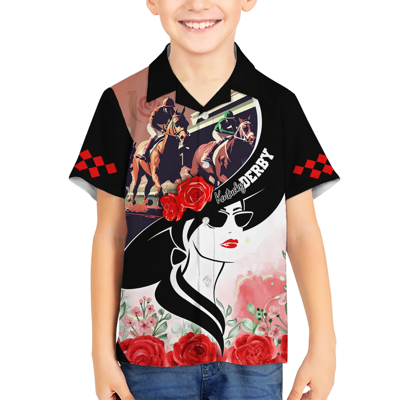 Kentucky Horse Racing Kid Hawaiian Shirt Derby Hat - Wonder Print Shop