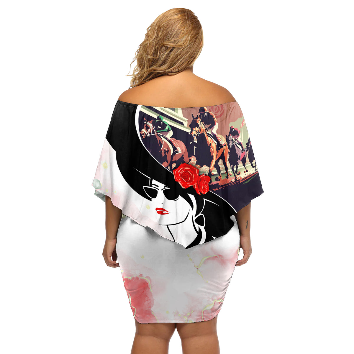 Kentucky Horse Racing Off Shoulder Short Dress Derby Hat - Wonder Print Shop