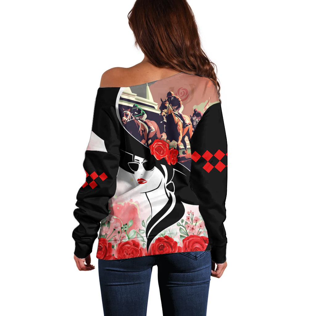 Kentucky Horse Racing Off Shoulder Sweater Derby Hat - Wonder Print Shop