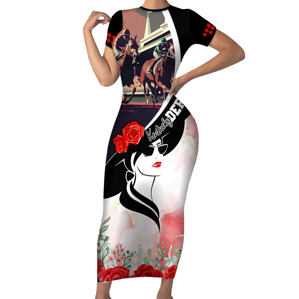Kentucky Horse Racing Short Sleeve Bodycon Dress Derby Hat LT7