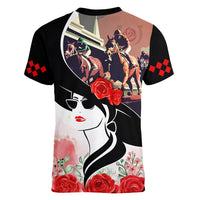 Kentucky Horse Racing Women V Neck T Shirt Derby Hat - Wonder Print Shop