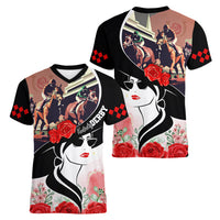 Kentucky Horse Racing Women V Neck T Shirt Derby Hat - Wonder Print Shop