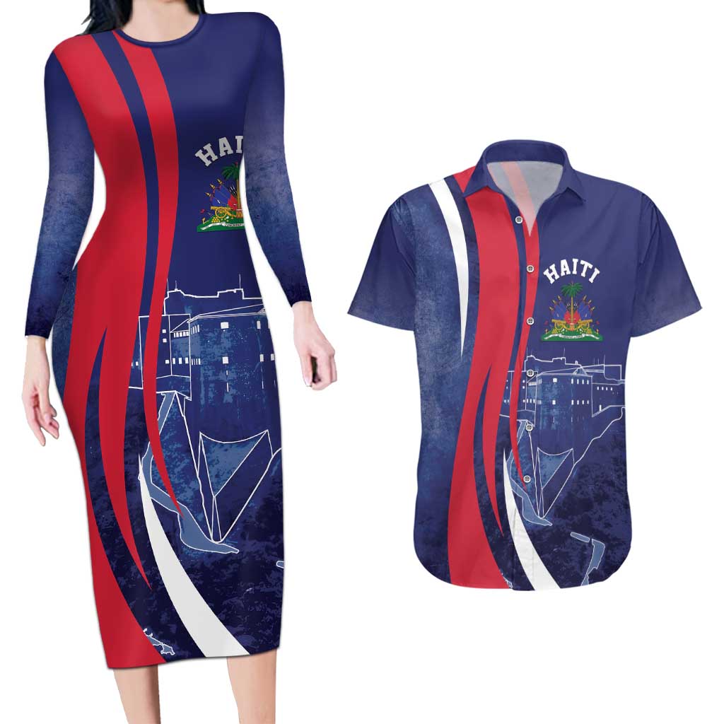 Personalized Haiti Citadelle Laferrière Couples Matching Long Sleeve Bodycon Dress and Hawaiian Shirt Grunge Style