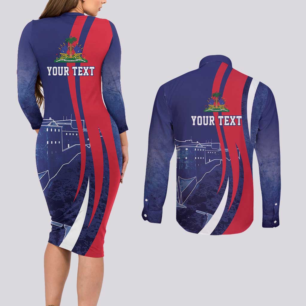 Personalized Haiti Citadelle Laferrière Couples Matching Long Sleeve Bodycon Dress and Long Sleeve Button Shirt Grunge Style