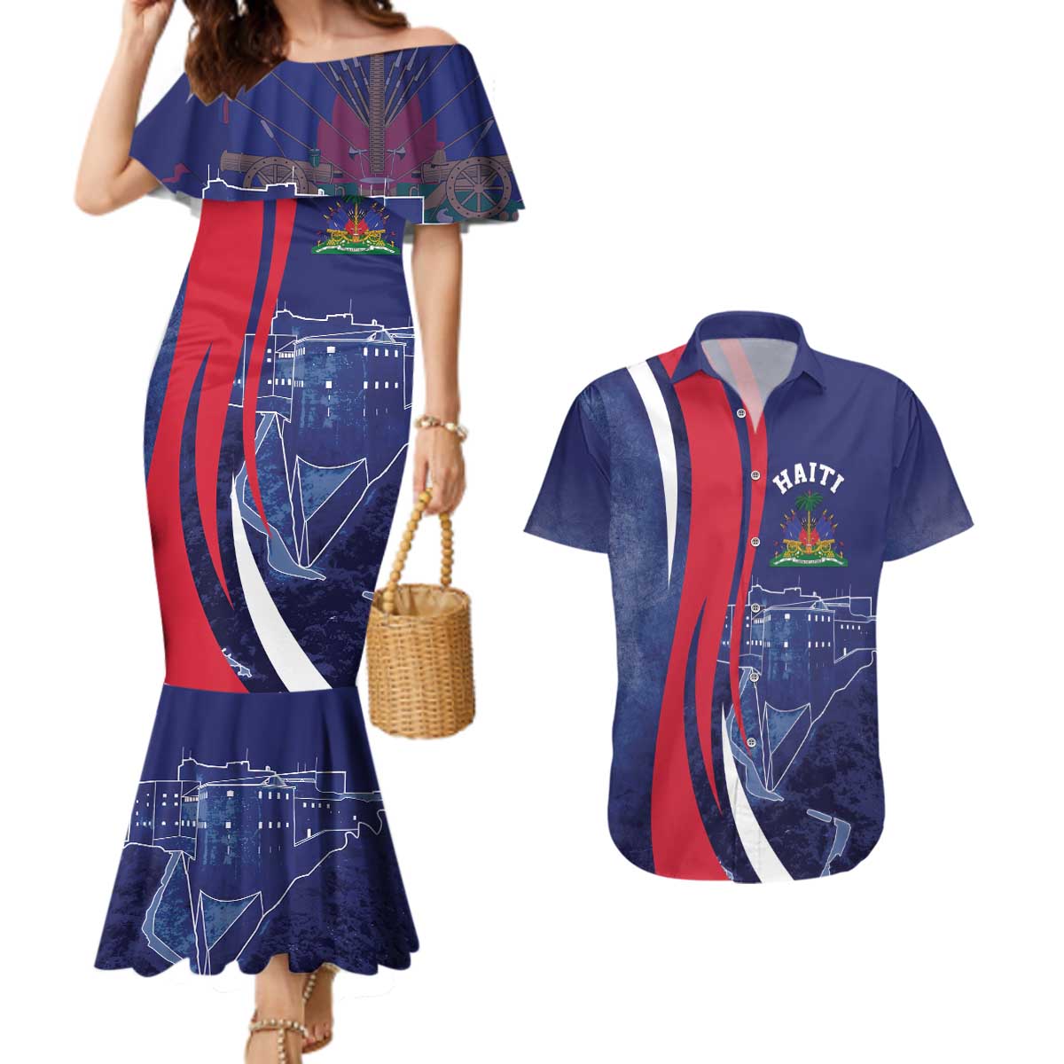 Personalized Haiti Citadelle Laferrière Couples Matching Mermaid Dress and Hawaiian Shirt Grunge Style