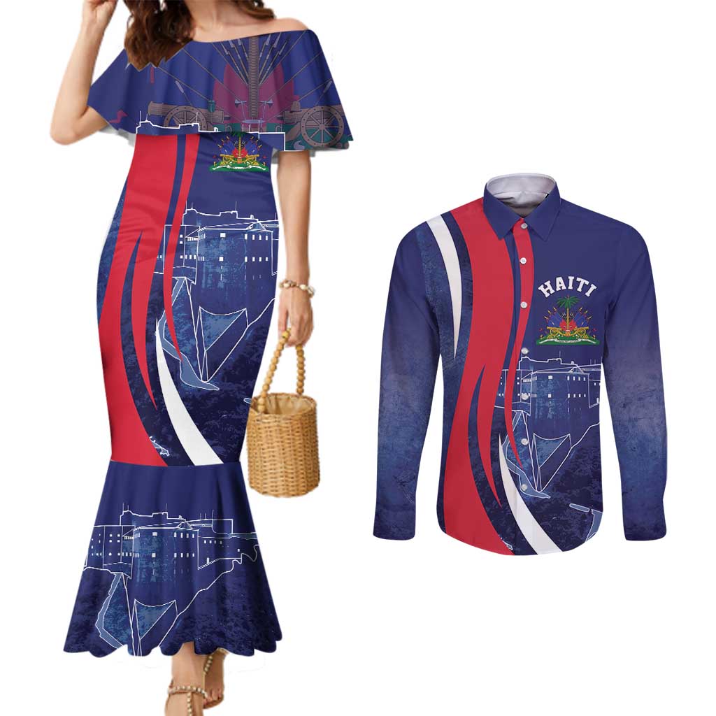 Personalized Haiti Citadelle Laferrière Couples Matching Mermaid Dress and Long Sleeve Button Shirt Grunge Style