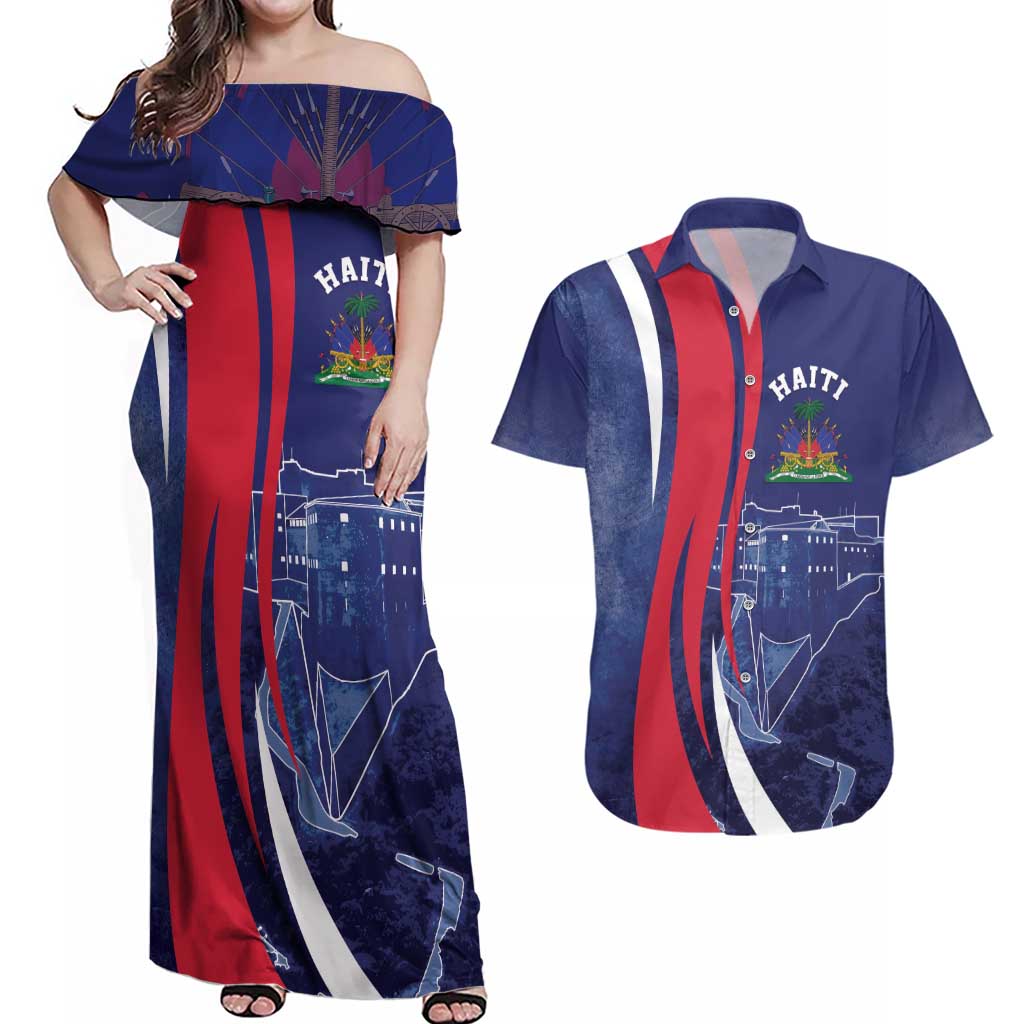 Personalized Haiti Citadelle Laferrière Couples Matching Off Shoulder Maxi Dress and Hawaiian Shirt Grunge Style