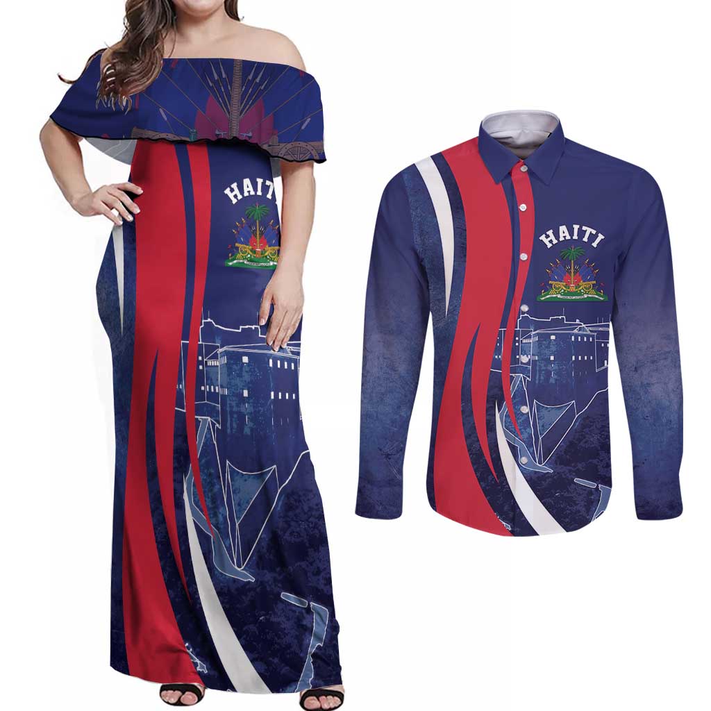 Personalized Haiti Citadelle Laferrière Couples Matching Off Shoulder Maxi Dress and Long Sleeve Button Shirt Grunge Style