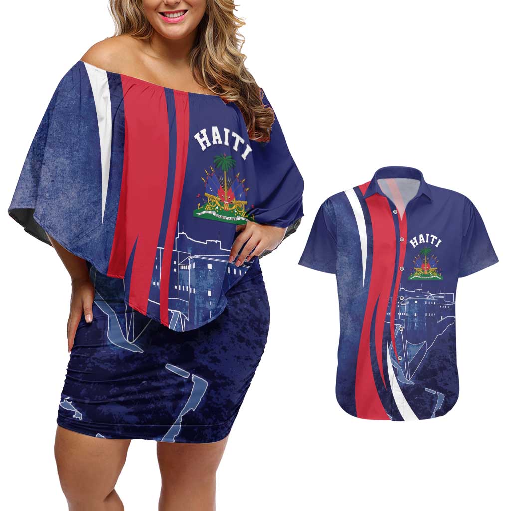 Personalized Haiti Citadelle Laferrière Couples Matching Off Shoulder Short Dress and Hawaiian Shirt Grunge Style