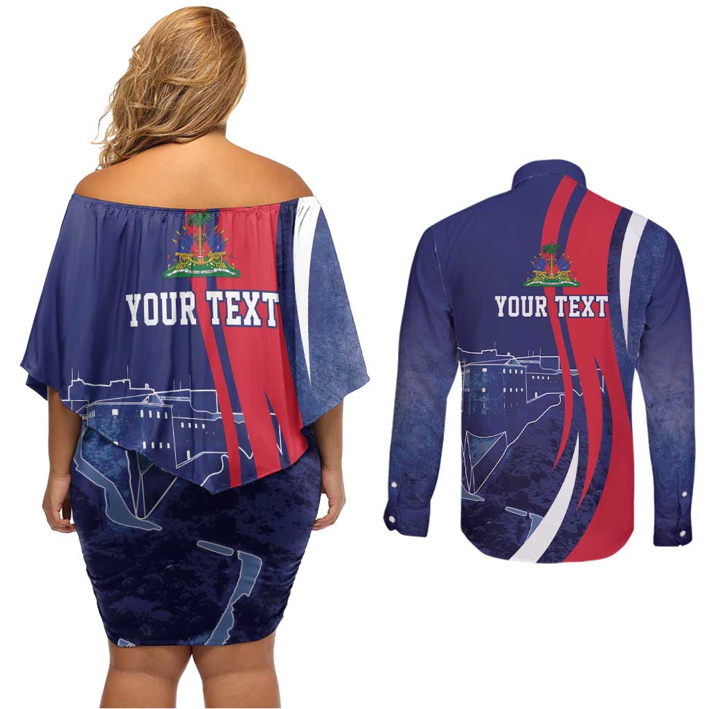 Personalized Haiti Citadelle Laferrière Couples Matching Off Shoulder Short Dress and Long Sleeve Button Shirt Grunge Style